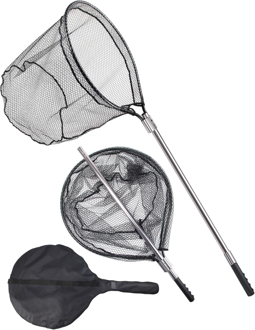 Avlcoaky Rubber Fishing Net - Large Saltwater Fishing Landing Net with Telescoping Handle for Kayak Fishing - Extends 70 to 94 Inch, 27.5 Inch Depth
