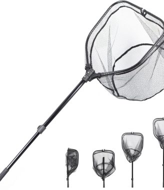 Fishing Net with Telescopic Handle,Durable Landing Net for Freshwater & Saltwater, Foldable Fishing Nets for Fish, 20 lbs Capacity, Rubber Coated Netting, Length 50.7″, Hoop 17.7″ x 15.9″, Depth 14″