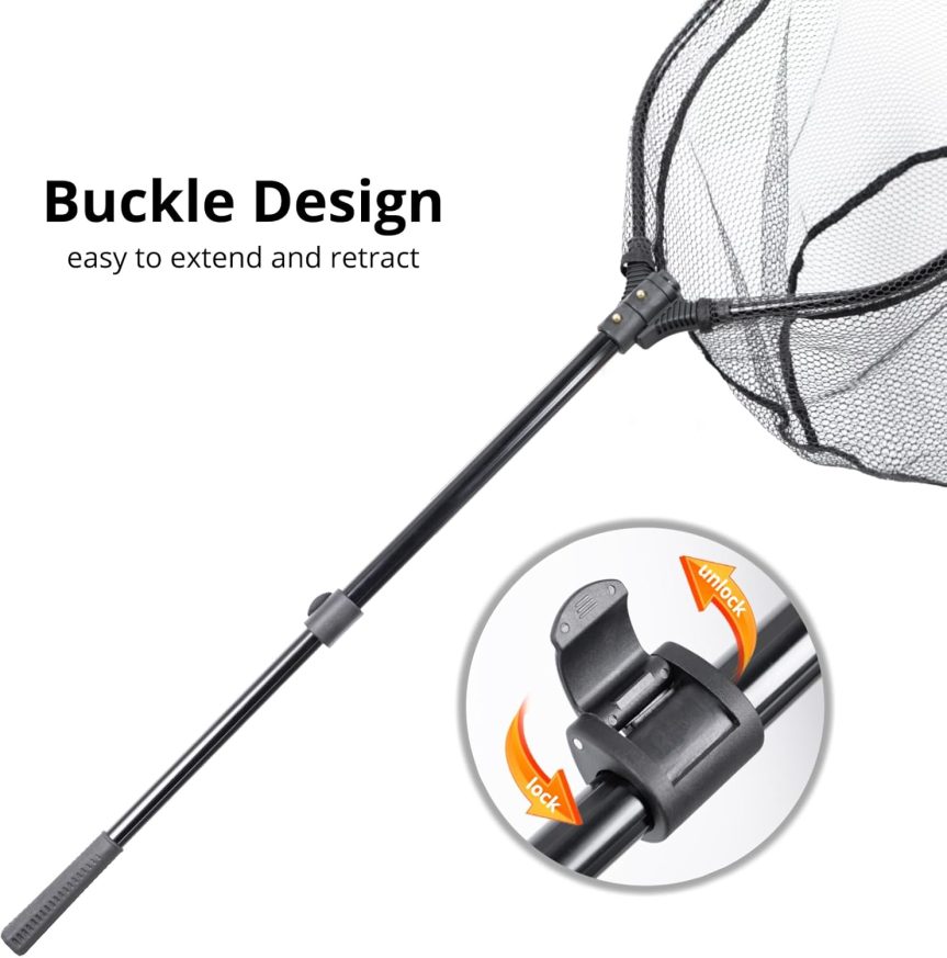Fishing Net with Telescopic Handle,Durable Landing Net for Freshwater & Saltwater, Foldable Fishing Nets for Fish, 20 lbs Capacity, Rubber Coated Netting, Length 50.7″, Hoop 17.7″ x 15.9″, Depth 14″ - Image 4