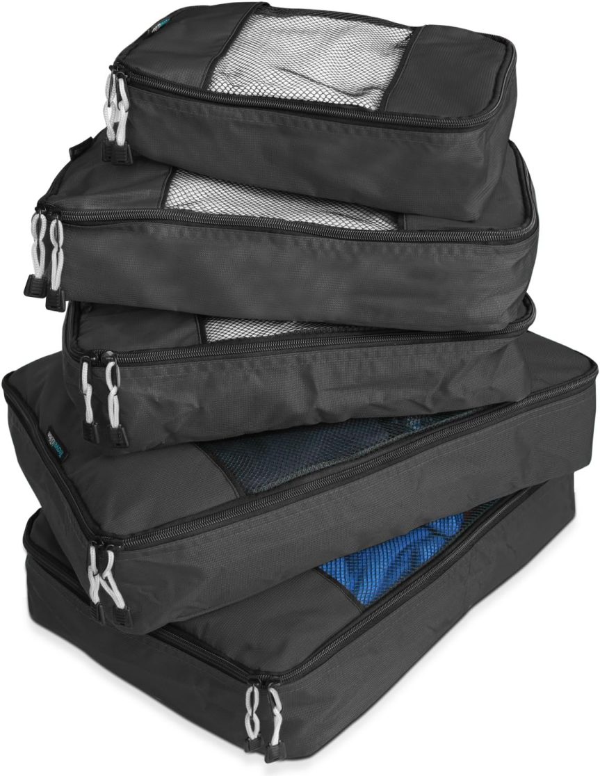 Packing Cube System - Durable 5 Piece Weekender Plus Set (Black)