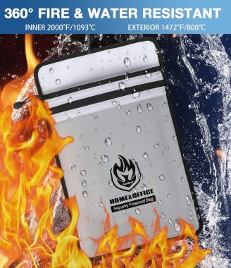 Upgraded Two Pockets Fireproof Document Bag (2000℉), andyer 15”x 11”Waterproof Fireproof Money Bag for Cash with Zipper, Important Document Storage Organizer for Valuables, Legal Documents Safe